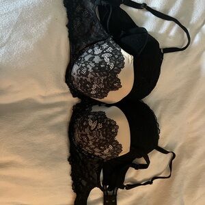 2 Victoria's Secret bras Black Lace & Black and Cream Lace Bras
